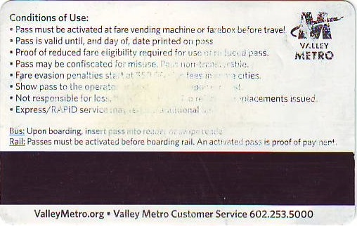 Valley Metro bus strike lawsuit - Tempe, Chandler, Mesa, Gilbert, Scottsdale, Phoenix - Bus strike - August 1 thru August 4, 2013 - 31 day local full fare bus pass # L31-0013125 good thru August 22, 2013
